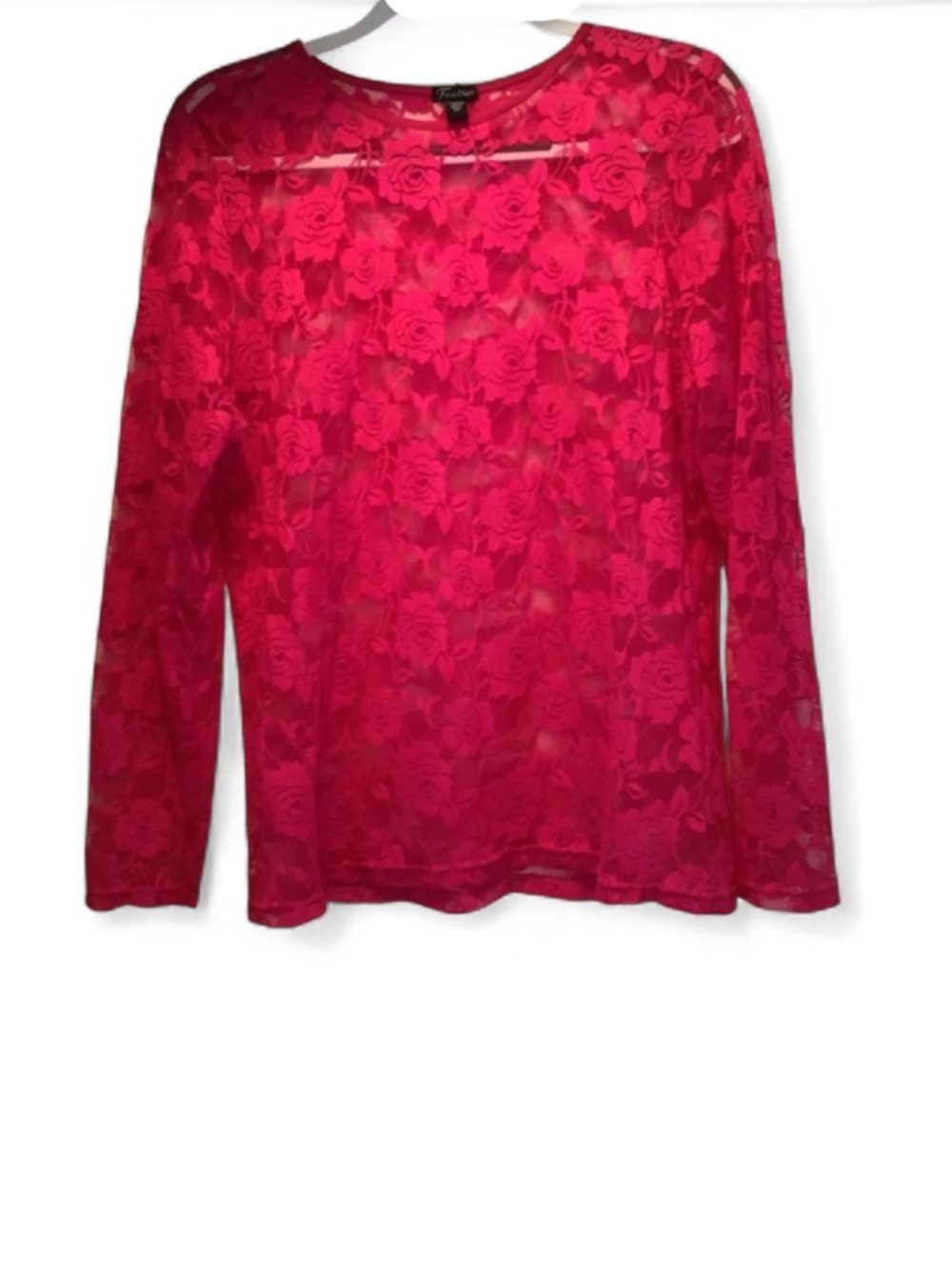 Lace hot pink top by Feather roses 2X stretch 🌹